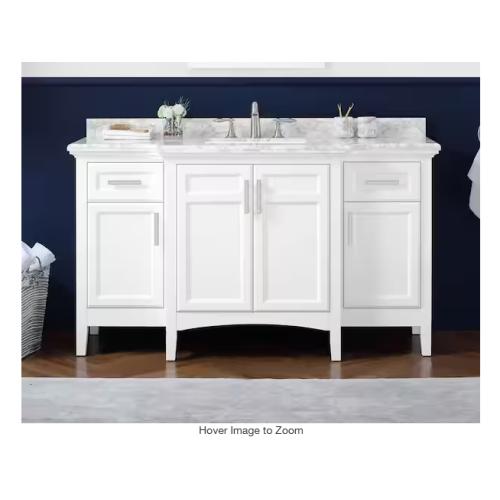 DALLAS LOCATION - Home Decorators Collection Sassy 60 in. Single Sink White Bath Vanity with Carrara Marble Top (Assembled)