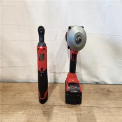 AS-IS- Milwaukee 12/18V Lithium-Ion Cordless 3/8 in. Ratchet and 1/2 in. High Torque Impact Wrench with Friction Ring Combo Kit