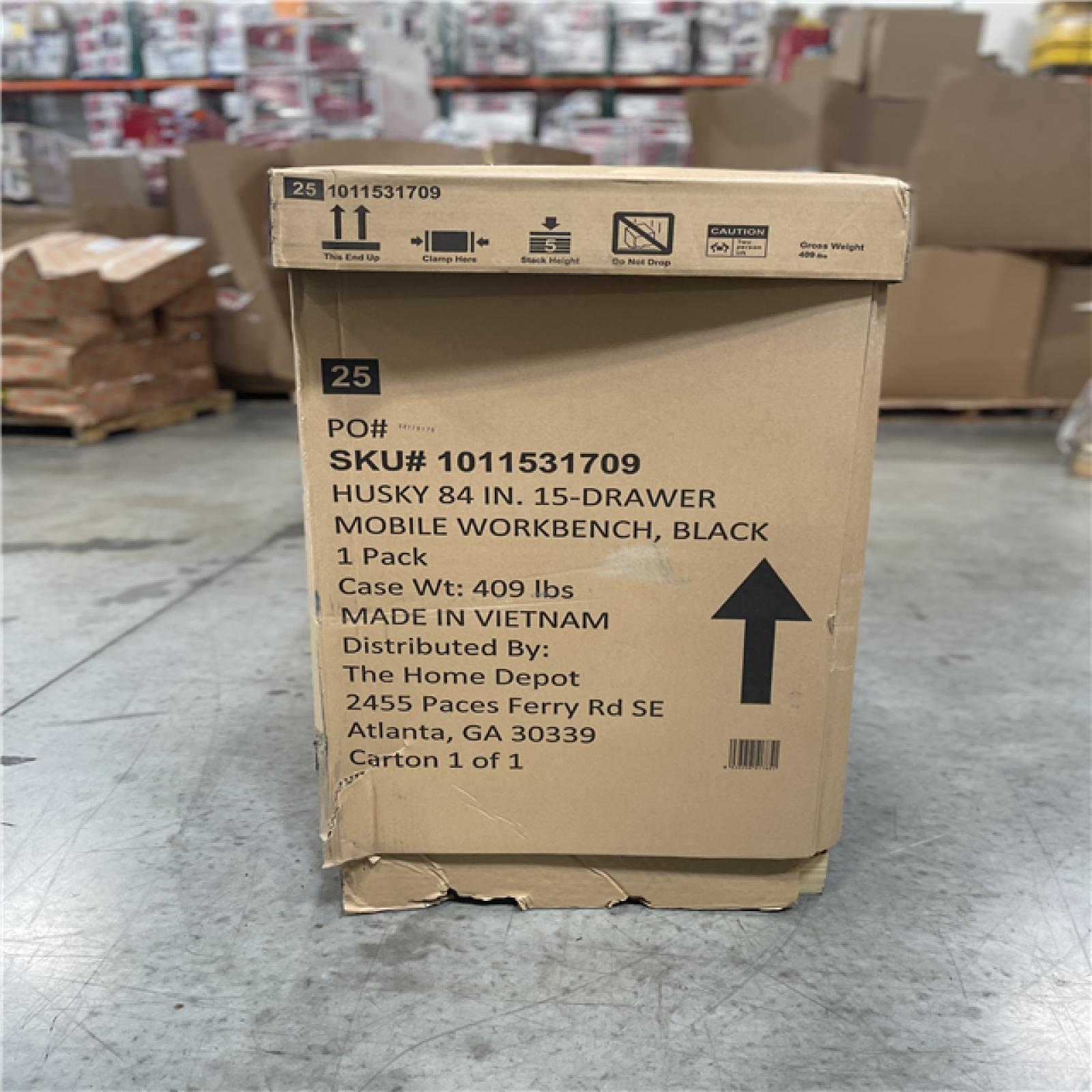 DALLAS LOCATION- AS-IS HUSKY 84IN 15-DRAWER MOBILE WORKBENCH BLACK