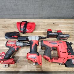 Houston Location AS-IS Milwaukee Drill and Nail Gun and Rivet Tool and Batteries 3 with Charger
