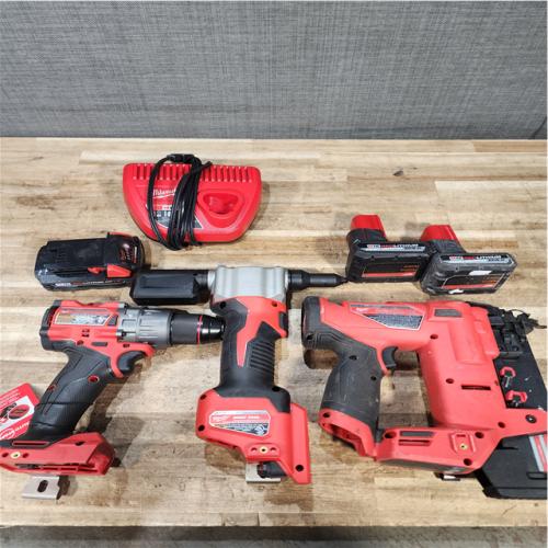Houston Location AS-IS Milwaukee Drill and Nail Gun and Rivet Tool and Batteries 3 with Charger