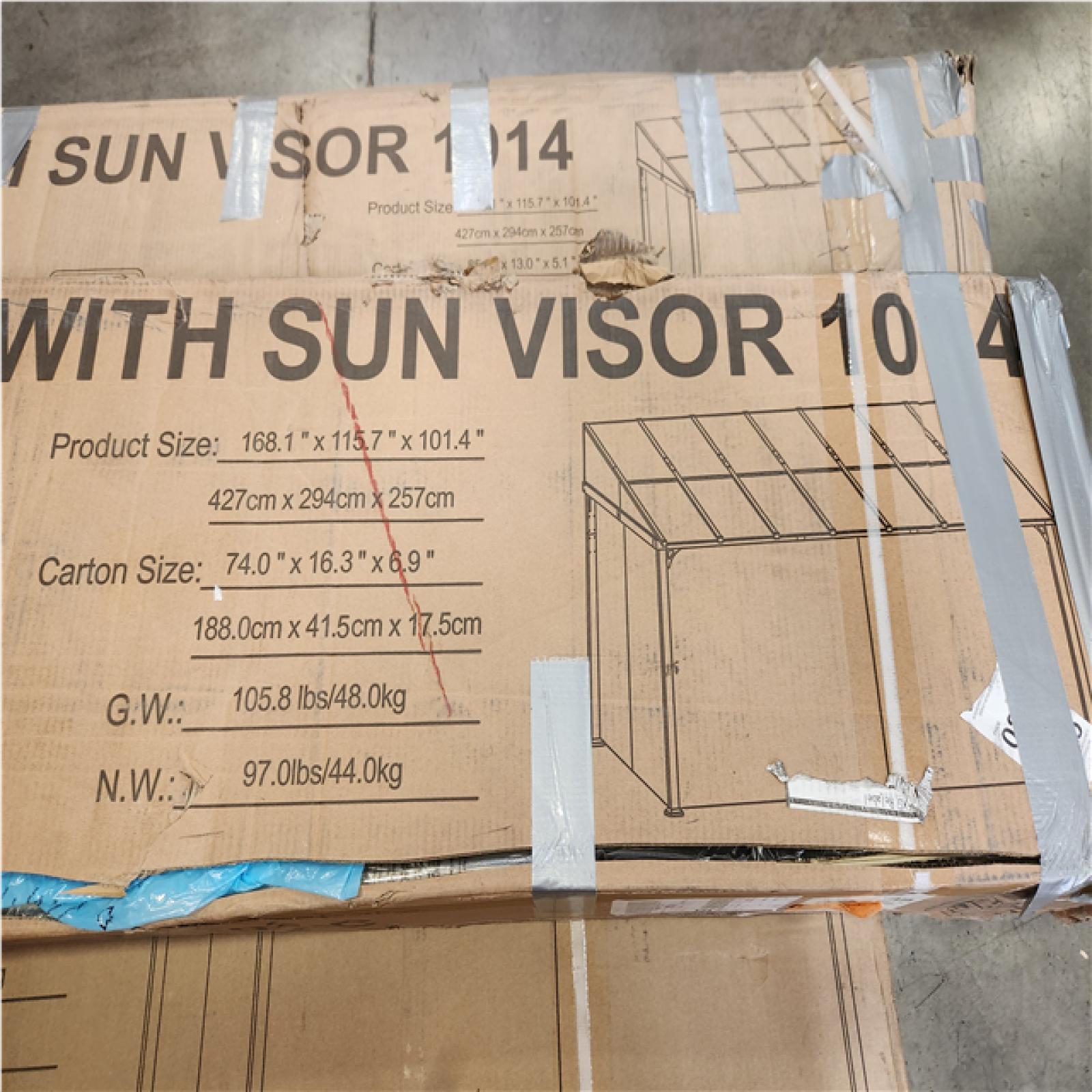 Phoenix LIKE NEW Halmuz 10 ft. x 14 ft. Gray Hardtop Sloping Pitched Roof Wall-Mounted Gazebo With Curtain And Netting  Sand