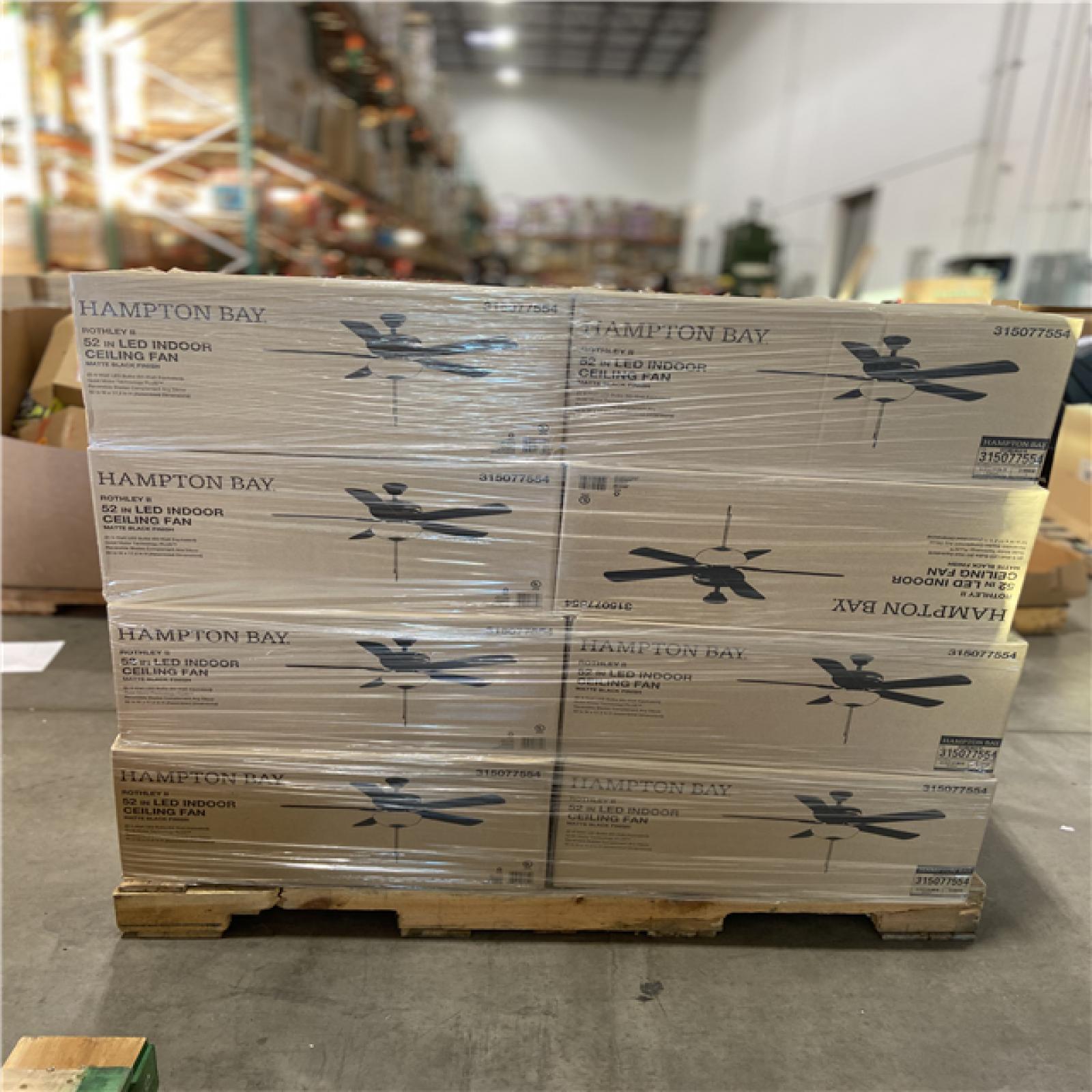 DALLAS LOCATION - Hampton Bay Rothley II 52 in. Indoor LED Matte Black Ceiling Fan with Light Kit (24 UNITS)