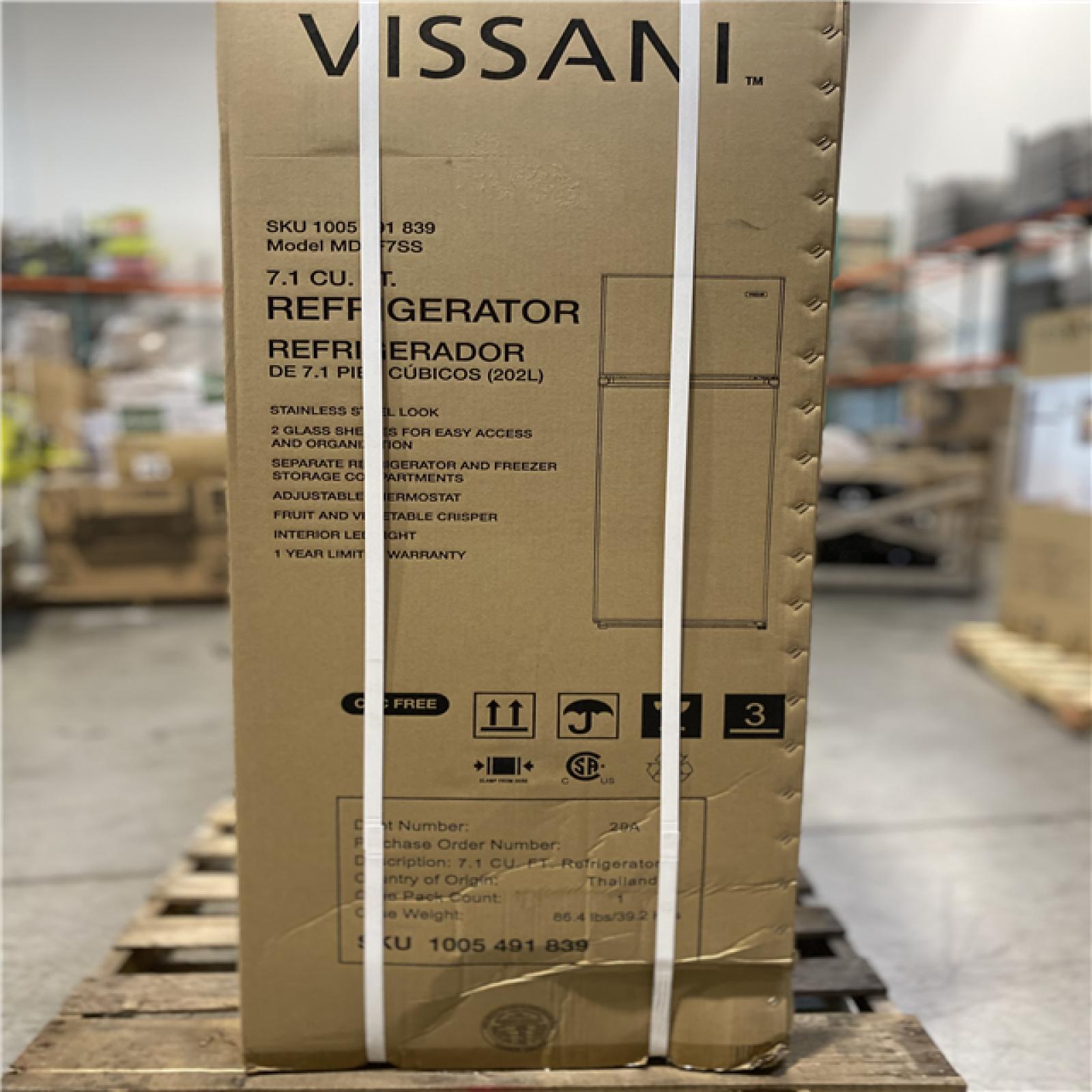 DALLAS LOCATION -  Vissani 7.1 cu. ft. Top Freezer Refrigerator in Stainless Steel Look  - PALLET ( 2  UNITS )