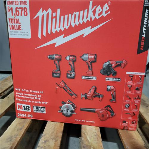 CALIFORNIA NEW MILWAUKEE M18 9-TOOL COMBO KIT (2 BATTERIES  1 CHARGER  AND BAG INCLUDED)