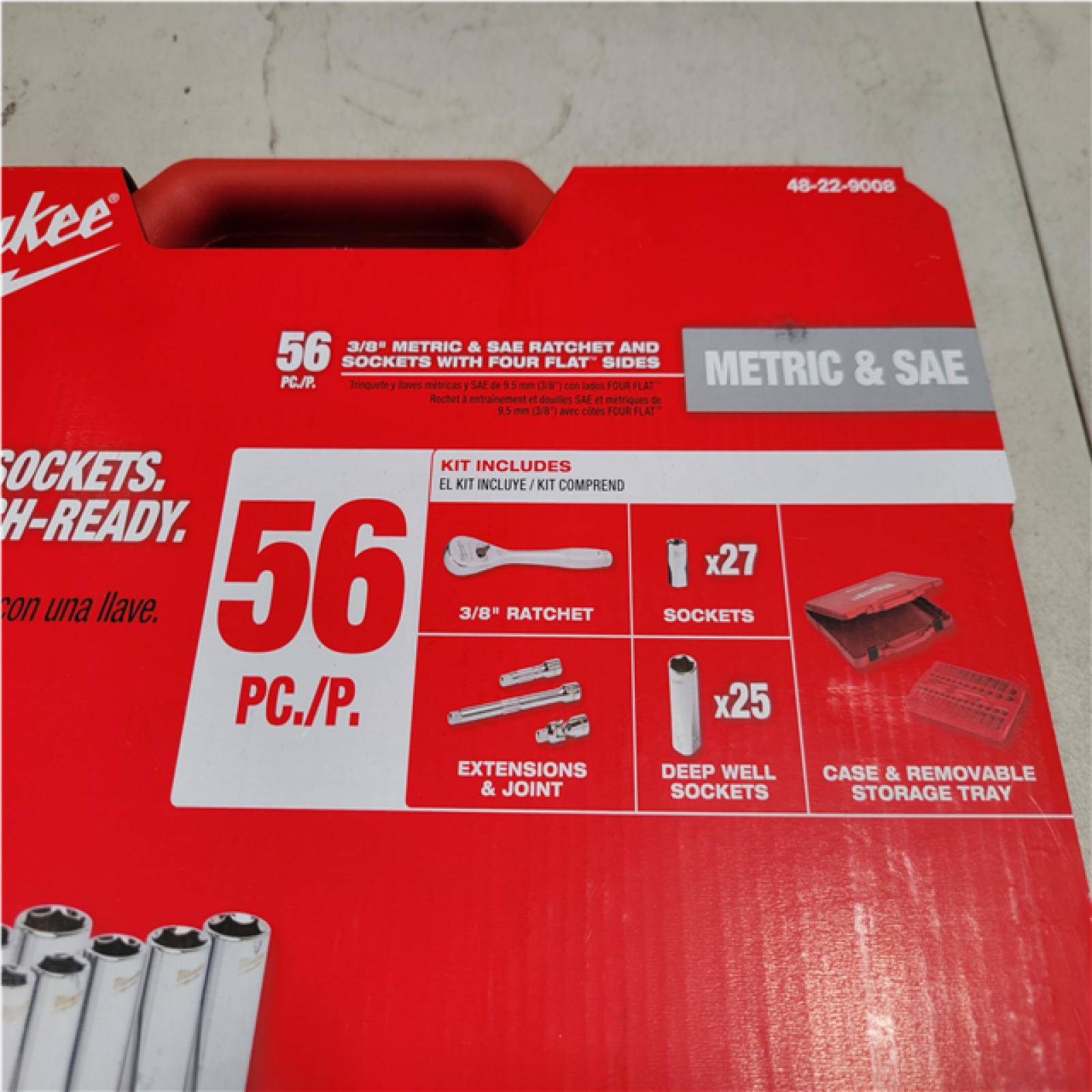 CALIFORNIA AS-IS MILWAUKEE 56PCS 3/8 METRIC & SAE RATCHET AND SOCKETS