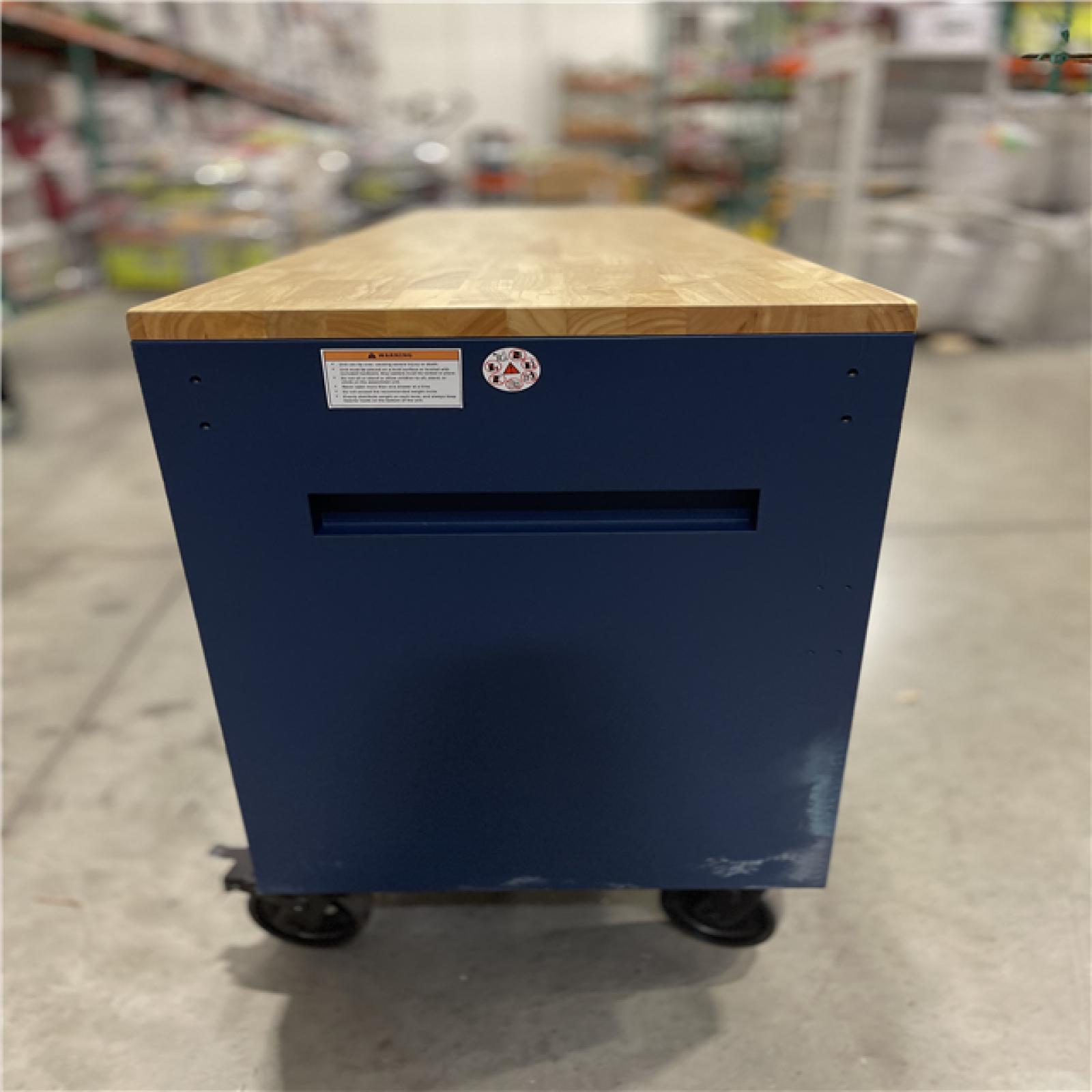 DALLAS LOCATION- AS-IS Husky Tool Storage Heavy Duty 84 in. W x 24 in. D Matte Blue Mobile Workbench Cabinet