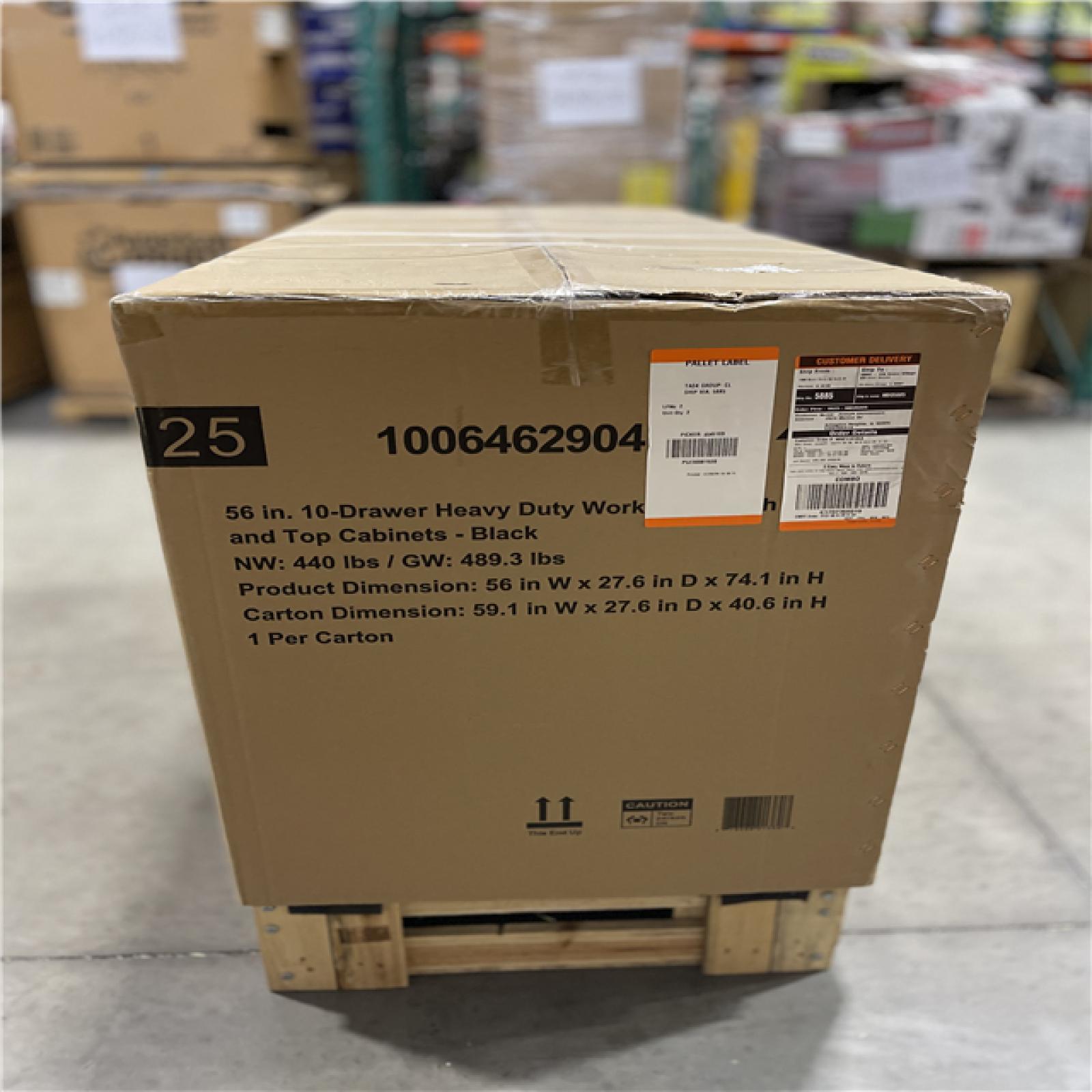 DALLAS LOCATION - Husky 56 in. W x 27.6 in. D 10-Drawer Matte Black Heavy-Duty Mobile Workbench with Pegboard and Top Cabinets