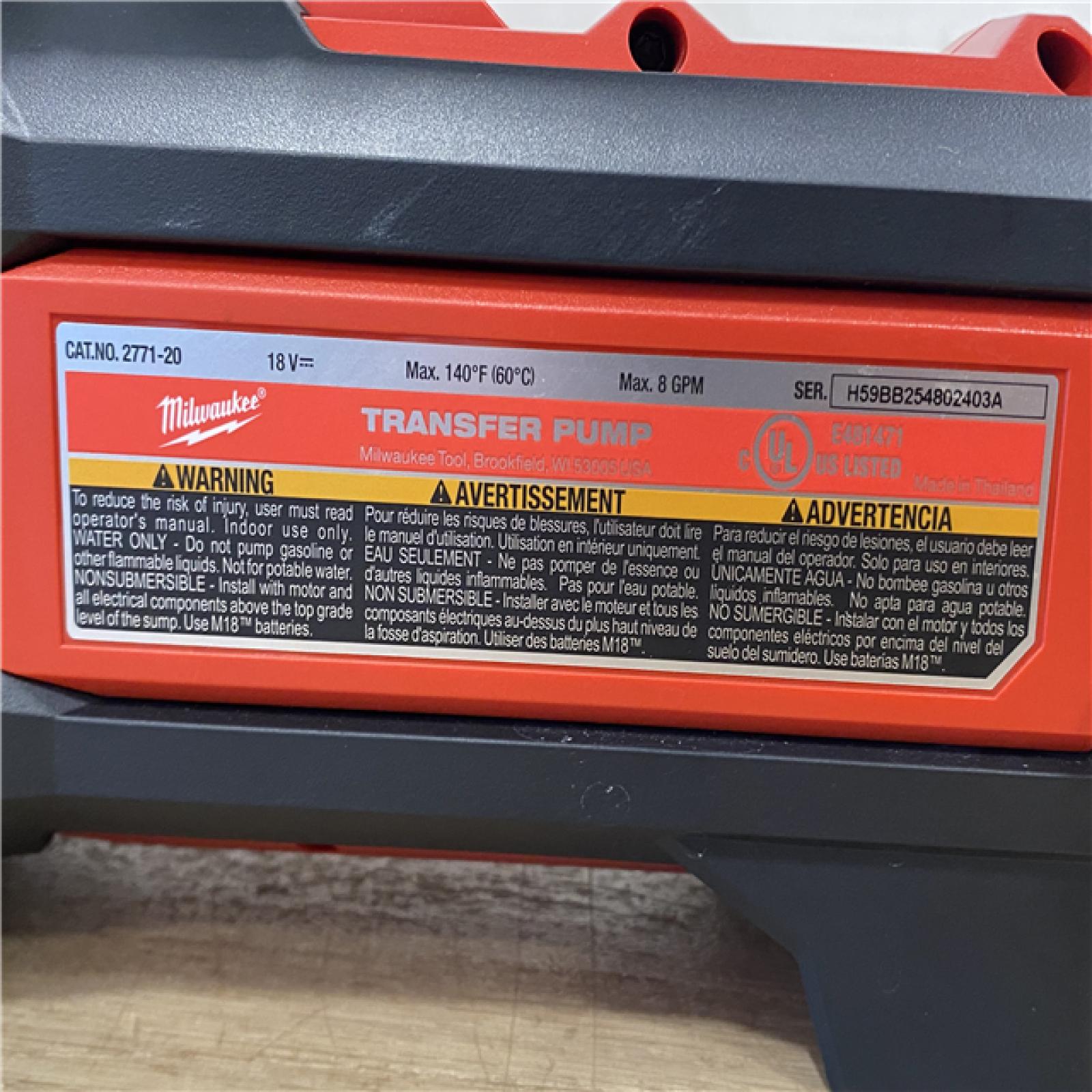 AS-IS Milwaukee 18-Volt 1/4 HP Lithium-Ion Cordless Transfer Pump (Tool Only)