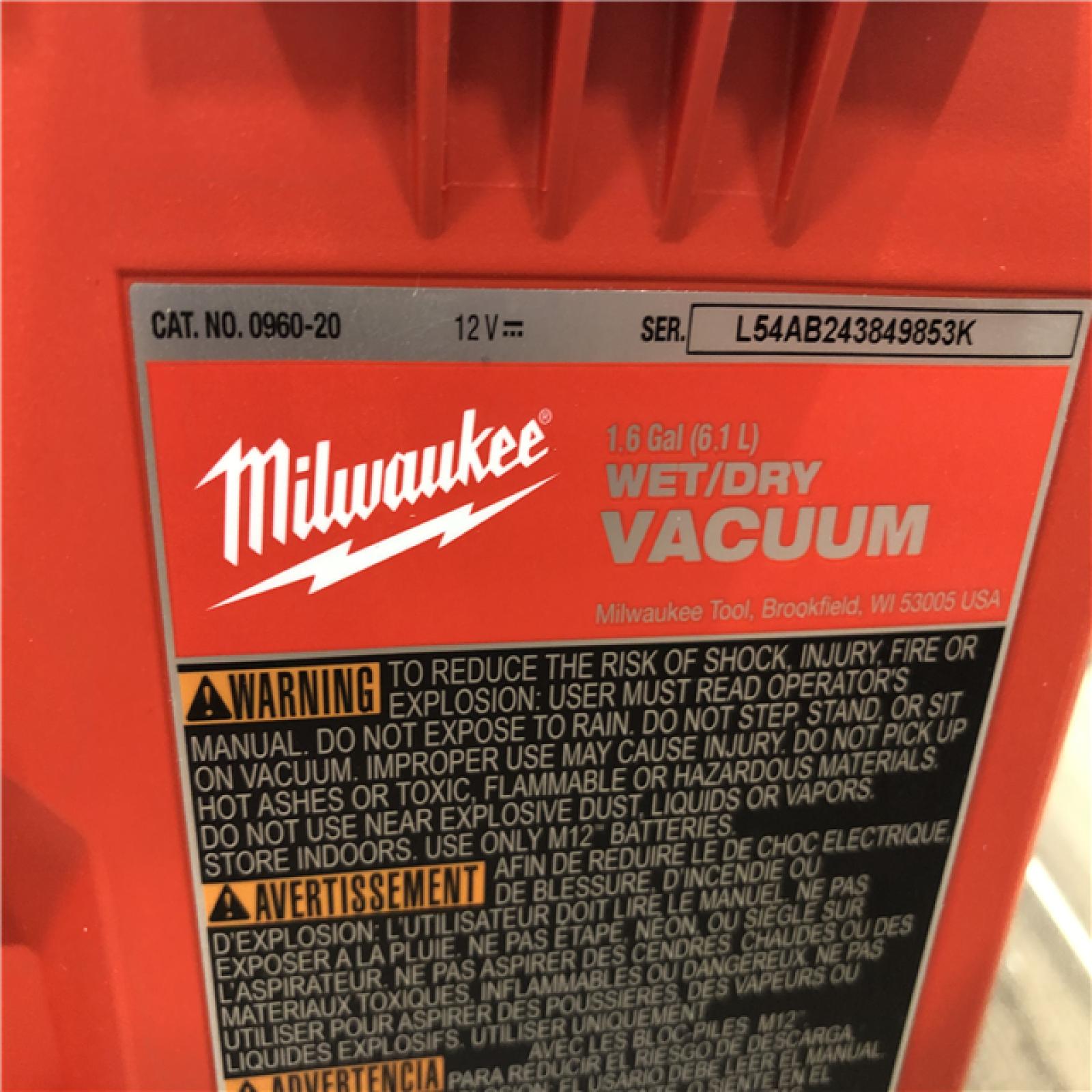 AS-IS Milwaukee FUEL 12-Volt Lithium-Ion Cordless 1.6 Gal. Wet/Dry Vacuum (Vacuum-Only)