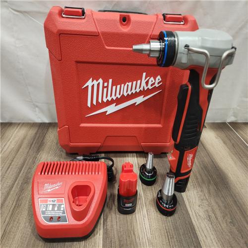 AS-IS- Milwaukee M12 12V Lithium-Ion Cordless PEX Expansion Tool Kit with (2) 1.5 Ah Batteries  (3) Expansion Heads and Hard Case