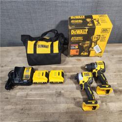 HOUSTON LOCATION - AS-IS Dewalt DCK225D2 20V MAX ATOMIC Brushless Compact Lithium-Ion 1/2 in. Cordless Drill Driver and 1/4 in. Impact Driver Combo Kit with 2 Batteries 2 Ah