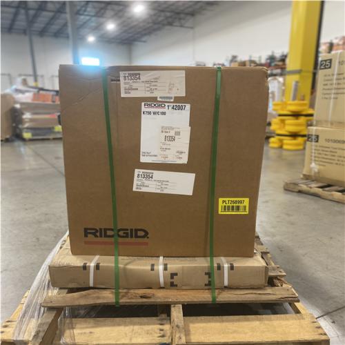 DALLAS LOCATION- RIDGID K-750 Drum Machine Drain Cleaner with C-100 Autofeed 100 ft. x 3/4 in. Cable and 3/4 in. Tool Set