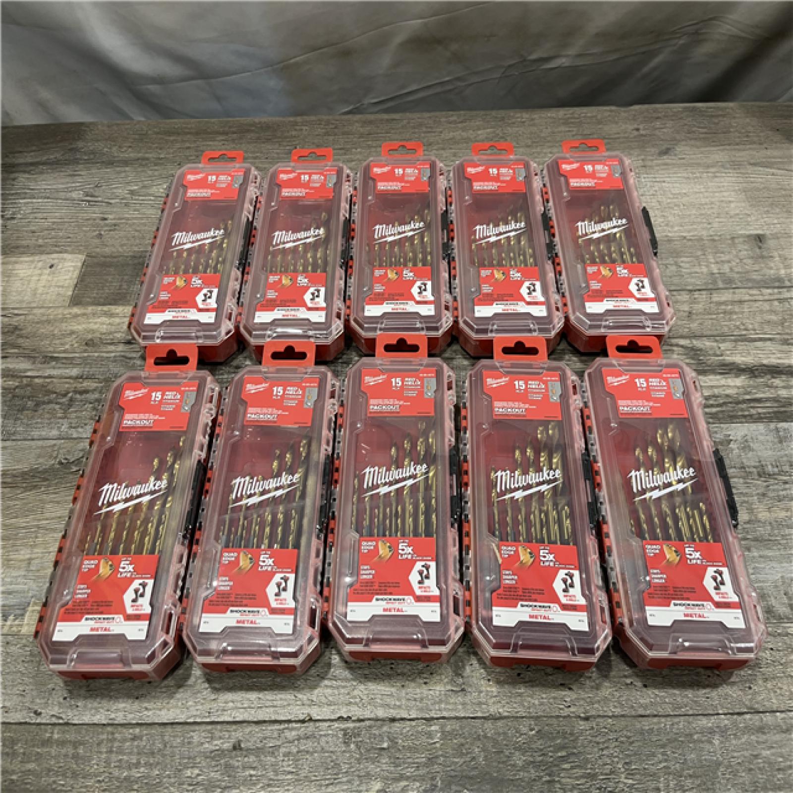 NEW - Milwaukee SHOCKWAVE (15-Piece) Impact Duty Titanium Drill Bit Set - (LOT OF 10)