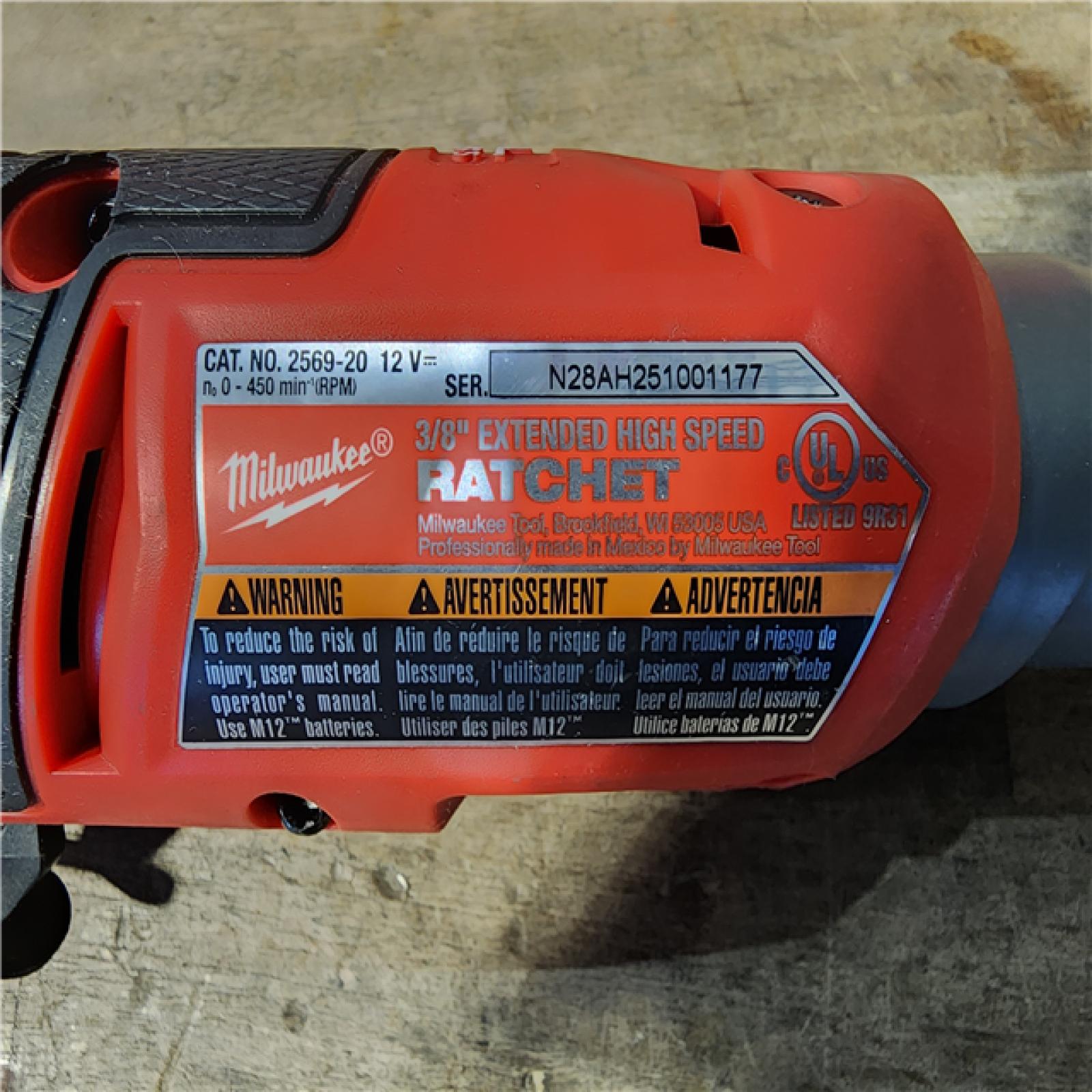 HOUSTON LOCATION - AS-IS Milwaukee 2569-20 12V Cordless 3/8 Extended Reach High Speed Ratchet (Tool Only)