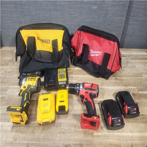 Houston Location AS-IS Milwaukee Drill and Batteries QTY/2 and DeWalt Impact and Batteries with Charger