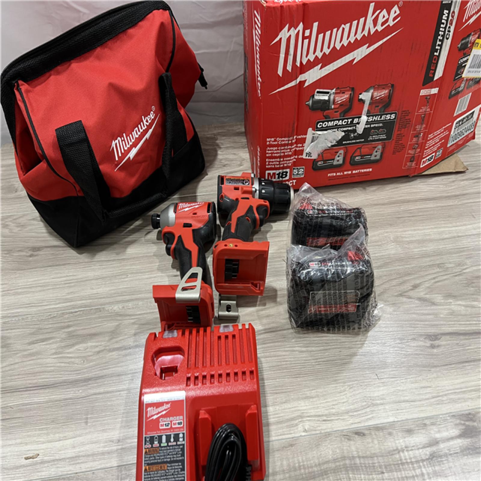 AS-IS Milwaukee M18 18V Lithium-Ion Brushless Cordless Compact Drill/Impact Combo Kit