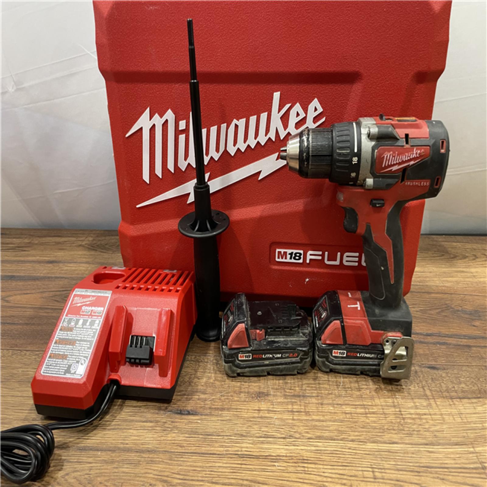 AS-IS Milwaukee 2904-22 Hammer Drill Driver Kit with Batteries  Charger & Tool Case  Red
