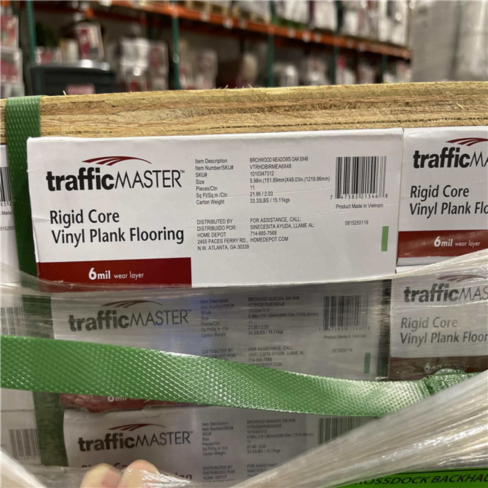 DALLAS LOCATION - TrafficMaster Birchwood Meadows Oak 6 MIL x 6 in. W x 48 in. L Waterproof Click Lock Luxury Vinyl Plank Flooring (21.95 sqft/case)PALLET-(44 CASES)