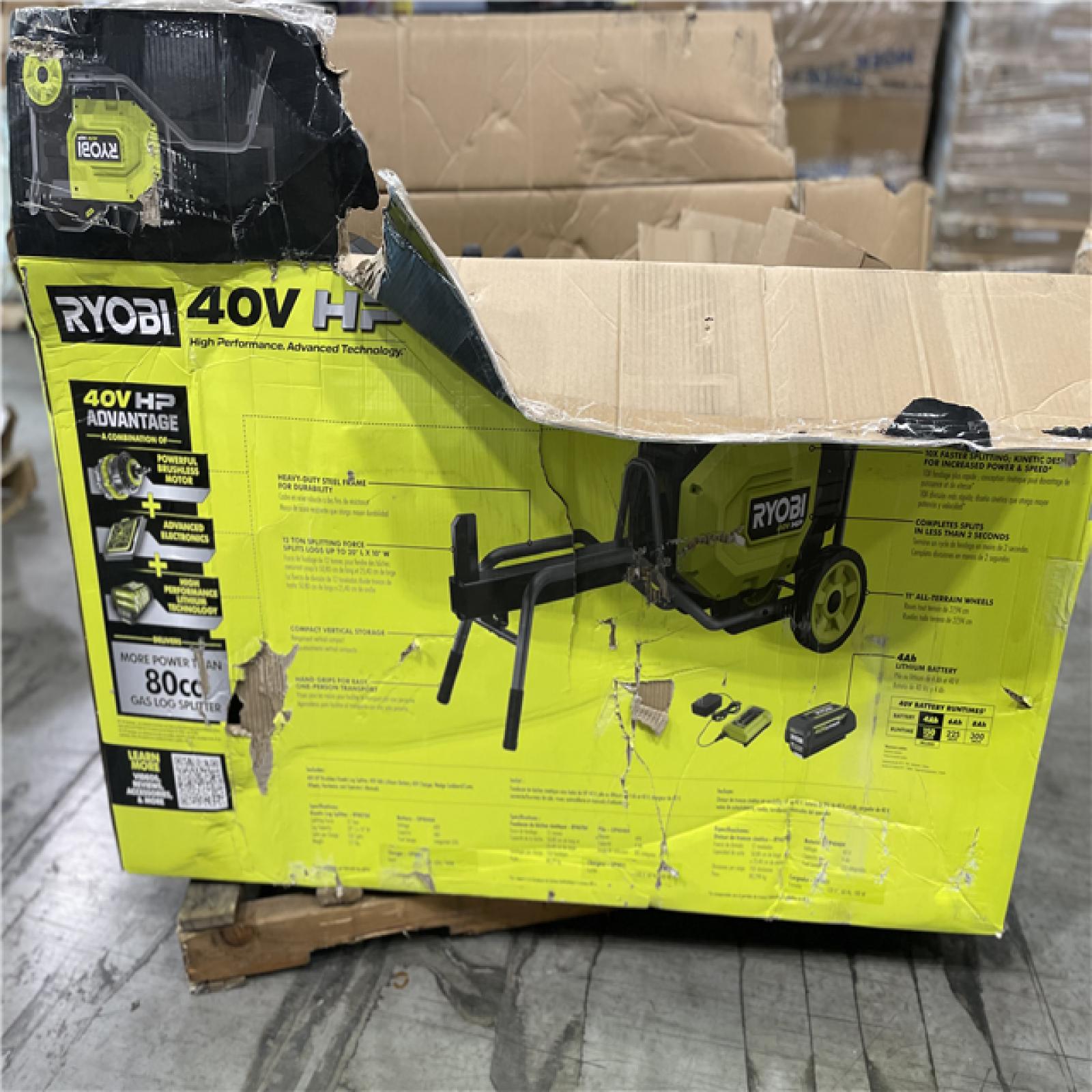 DALLAS LOCATION- RYOBI 40V HP Brushless 12-Ton Kinetic Battery Electric Log Splitter Kit