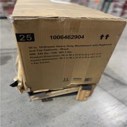 DALLAS LOCATION- AS IS- Husky 56 in. W x 27.6 in. D 10-Drawer Work Bench with Peg Board and Top Cabinets