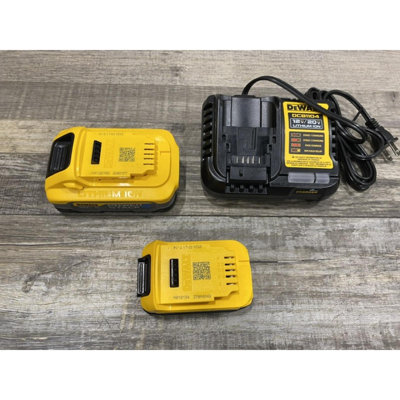AS-IS DEWALT 20V MAX XR POWERSTACK Lithium-Ion Battery Starter Kit with 5.0Ah and 1.7Ah Batteries and Charger