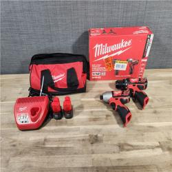 HOUSTON LOCATION - AS-IS Milwaukee M12 12V Lithium-Ion Cordless Drill Driver/Impact Driver Combo Kit with Two 1.5Ah Batteries, Charger and Bag (2-Tool)