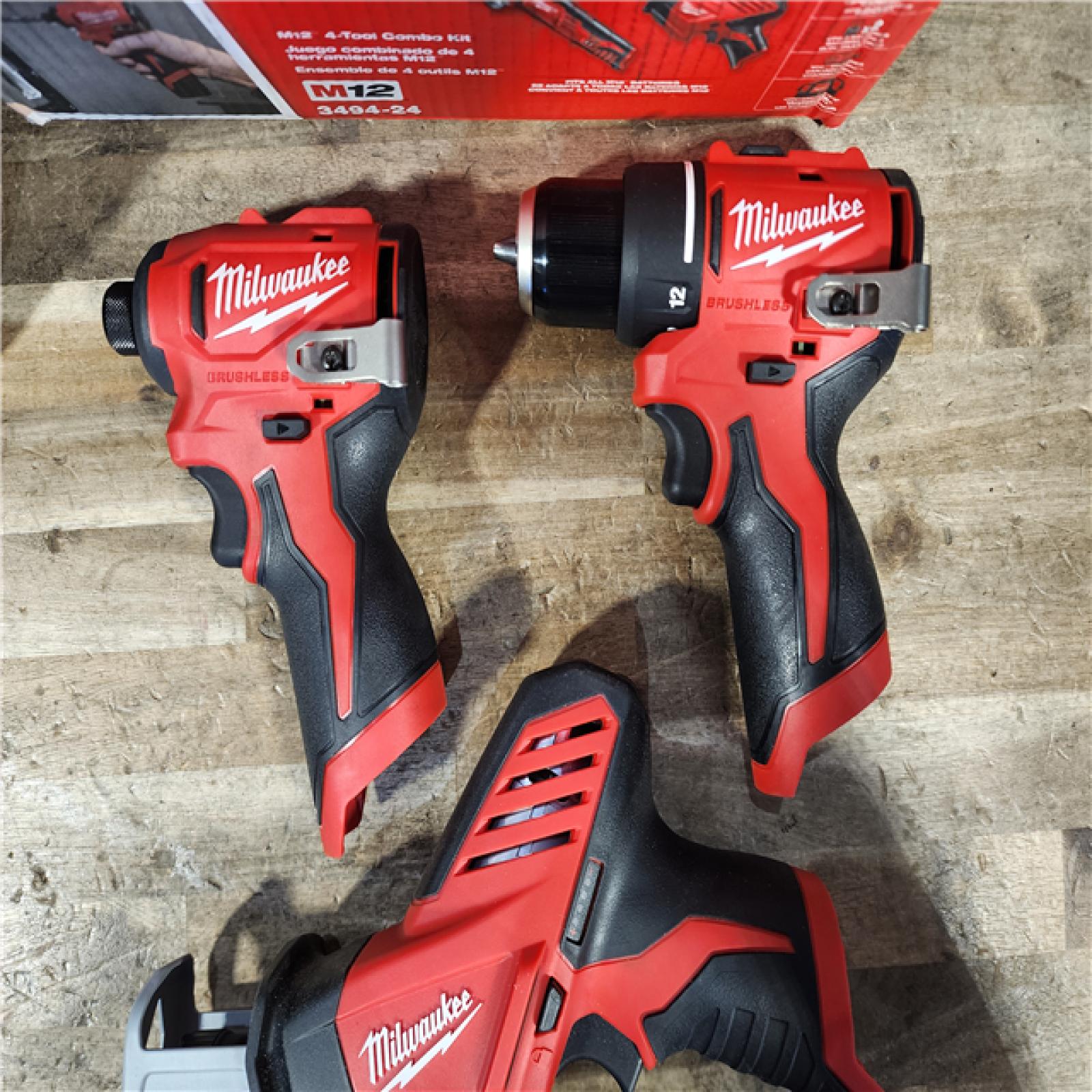 HOUSTON LOCATION - AS-IS MILWAUKEE M12 4 TOOL COMBO KIT