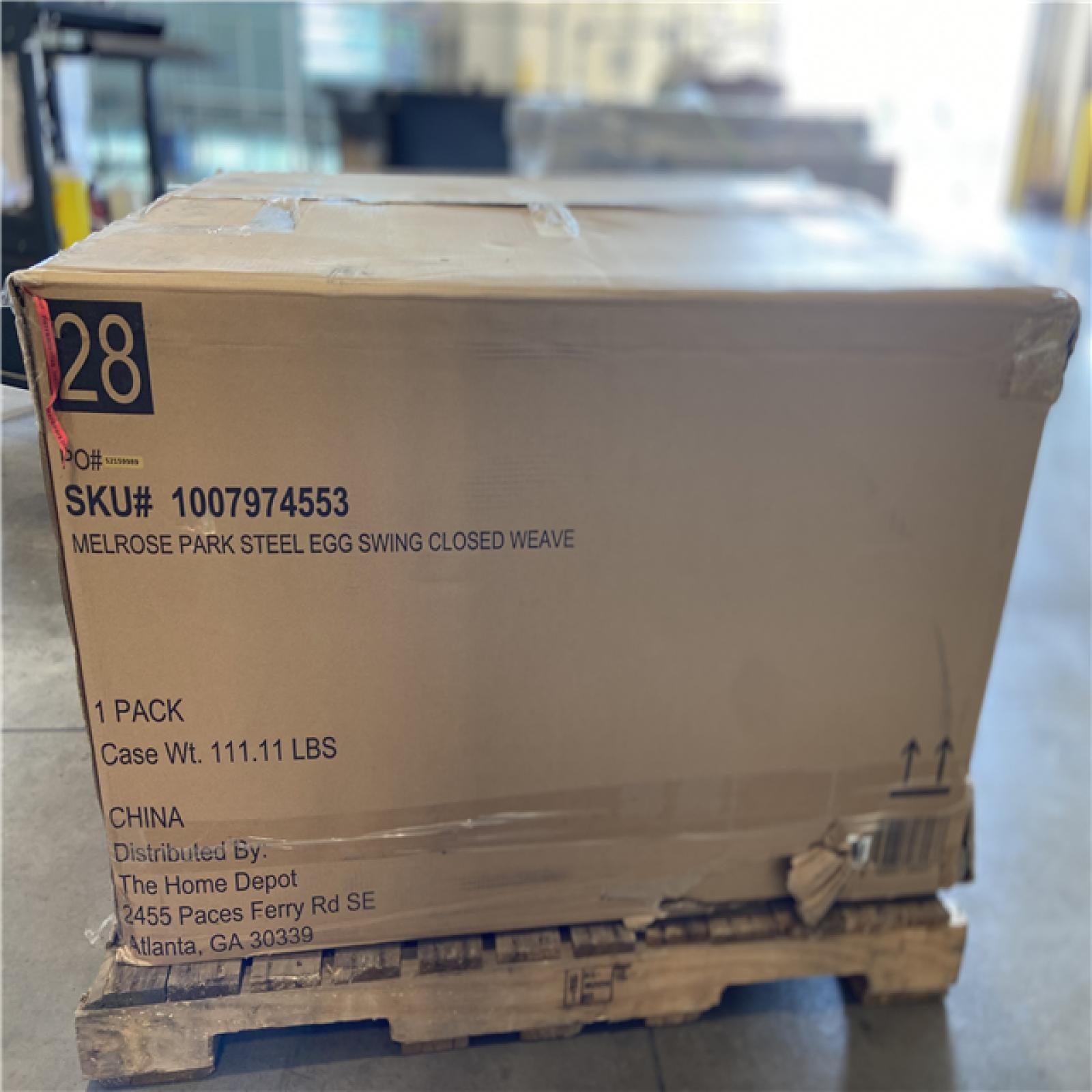 DALLAS LOCATION - StyleWell Melrose Park Closed Weave Wicker Egg-Shaped Patio Swing with Biscuit Cushions