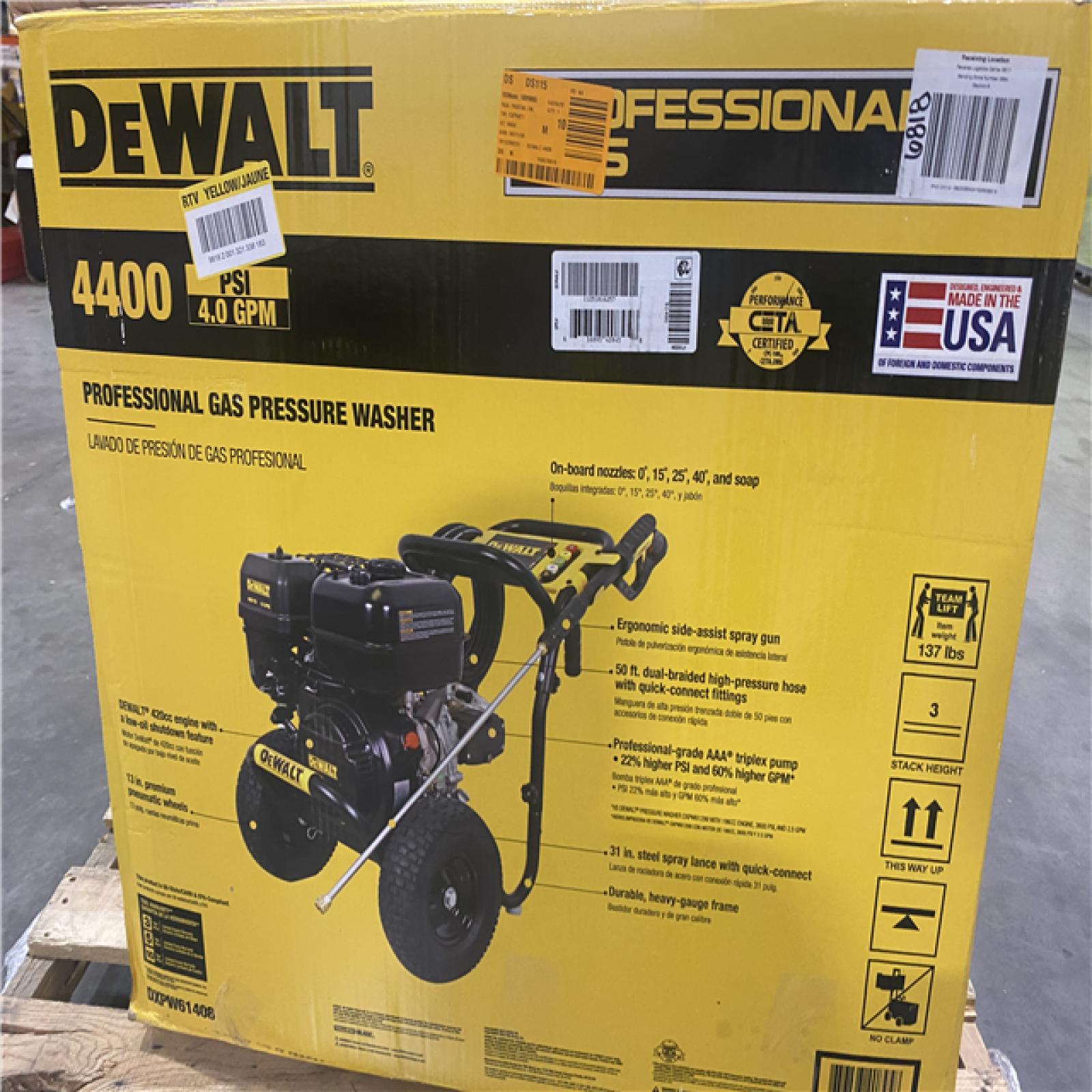 Dallas Location - As-Is DEWALT 4400 PSI 4.0 GPM Gas Pressure Washer