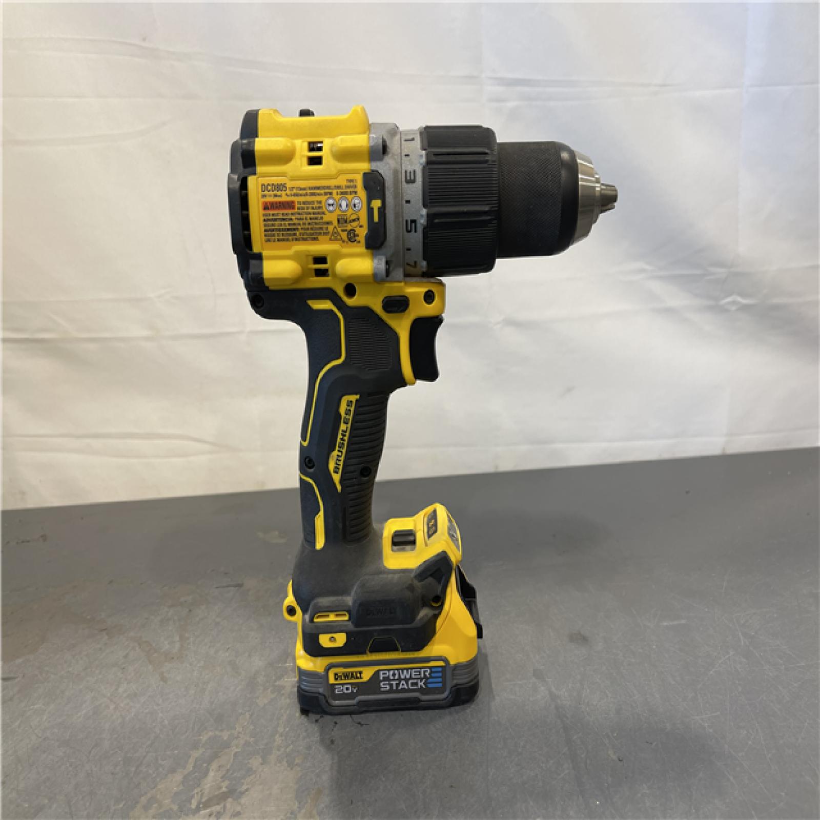 AS-IS - DEWALT 20V Compact Cordless 1/2 in. Hammer Drill and 20V MAX POWERSTACK Compact Battery Starter Kit