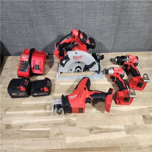HOUSTON LOCATION - AS-IS Milwaukee M18 18-Volt Lithium-Ion Brushless Cordless Combo Kit (4-Tool) with 2-Batteries, 1-Charger and Tool Bag