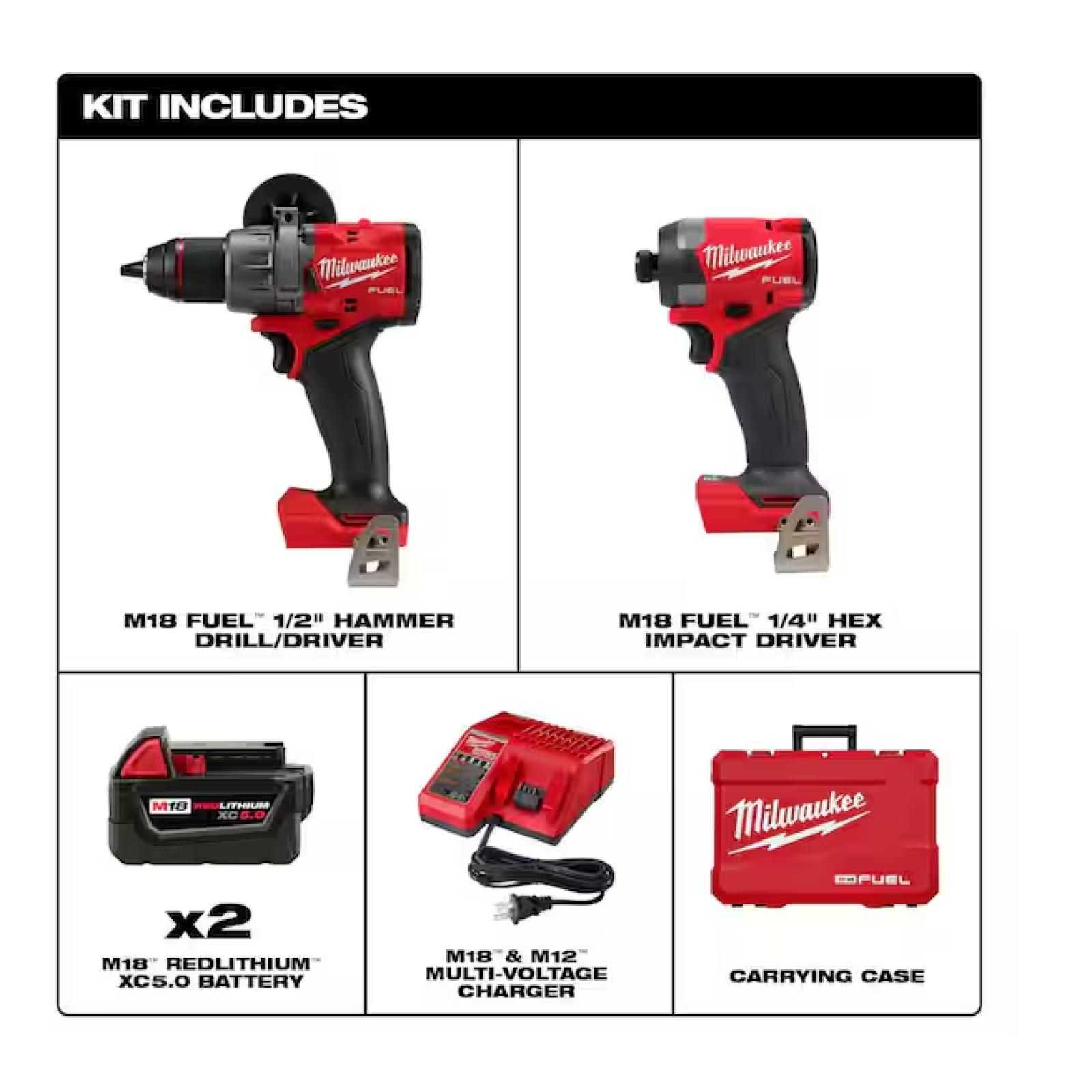 NEW! - Milwaukee M18 FUEL 18V Lithium-Ion Brushless Cordless Hammer Drill and Impact Driver Combo Kit (2-Tool) with 2 Batteries