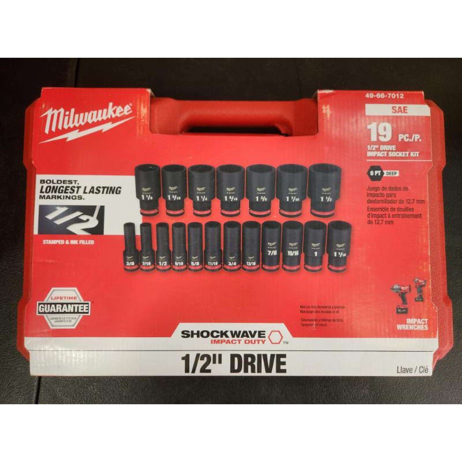 Phoenix NEW Milwaukee SHOCKWAVE 1/2 in. Drive SAE 6 Point Impact Socket Set (19-Piece) (SEALED)