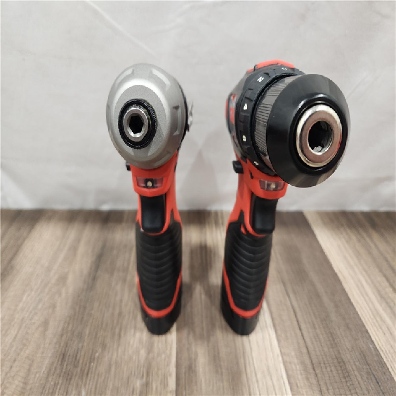 AS-IS- Milwaukee M12 Cordless Combination 3/8  Drill / Driver and 1/4  Hex Impact Driver Dual Power Tool Kit (2 Lithium Ion Batteries  Charger  and B