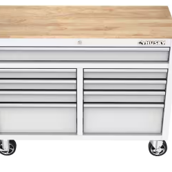 DALLAS LOCATION- AS-IS Husky 46 in. W x 18 in. D 9-Drawer Gloss White Mobile Workbench Cabinet