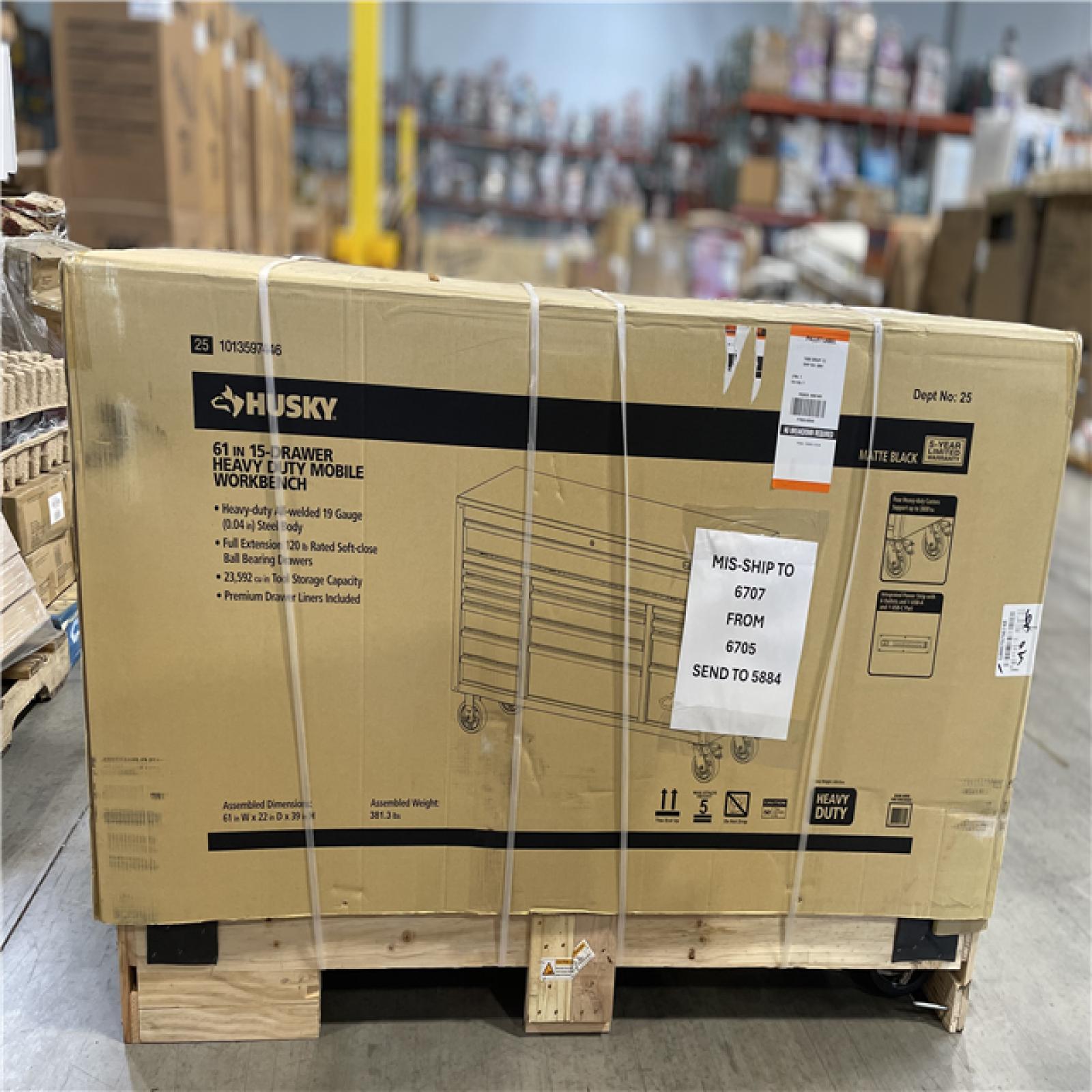 DALLAS LOCATION- AS-IS HUSKY Heavy Duty 61 in. W x 22 in. D 15-Drawer Matte Black/Wood top Workbench