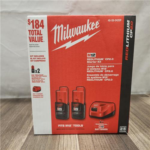 NEW- Milwaukee M12 12V Lithium-Ion Compact 2.0 Ah Battery Pack (2-Pack) Starter Kit with Charger