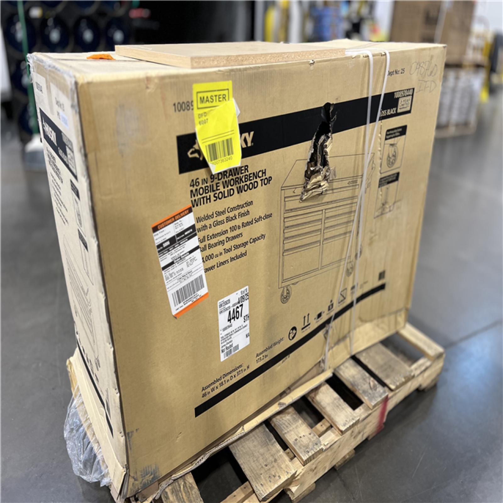 DALLAS LOCATION - Husky Tool Storage 46 in. W x 18 in. D 9-Drawer Mobile Workbench Cabinet in Gloss Black