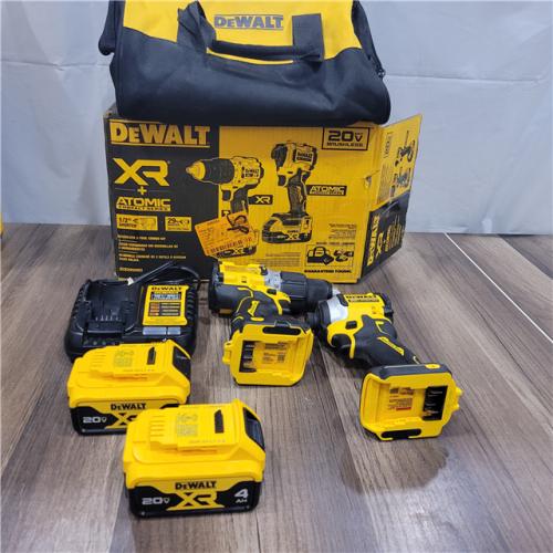 AS-IS DEWALT 20V MAX XR Hammer Drill and ATOMIC Impact Driver 2 Tool Cordless Combo Kit with (2) 4.0Ah Batteries, Charger, and Bag