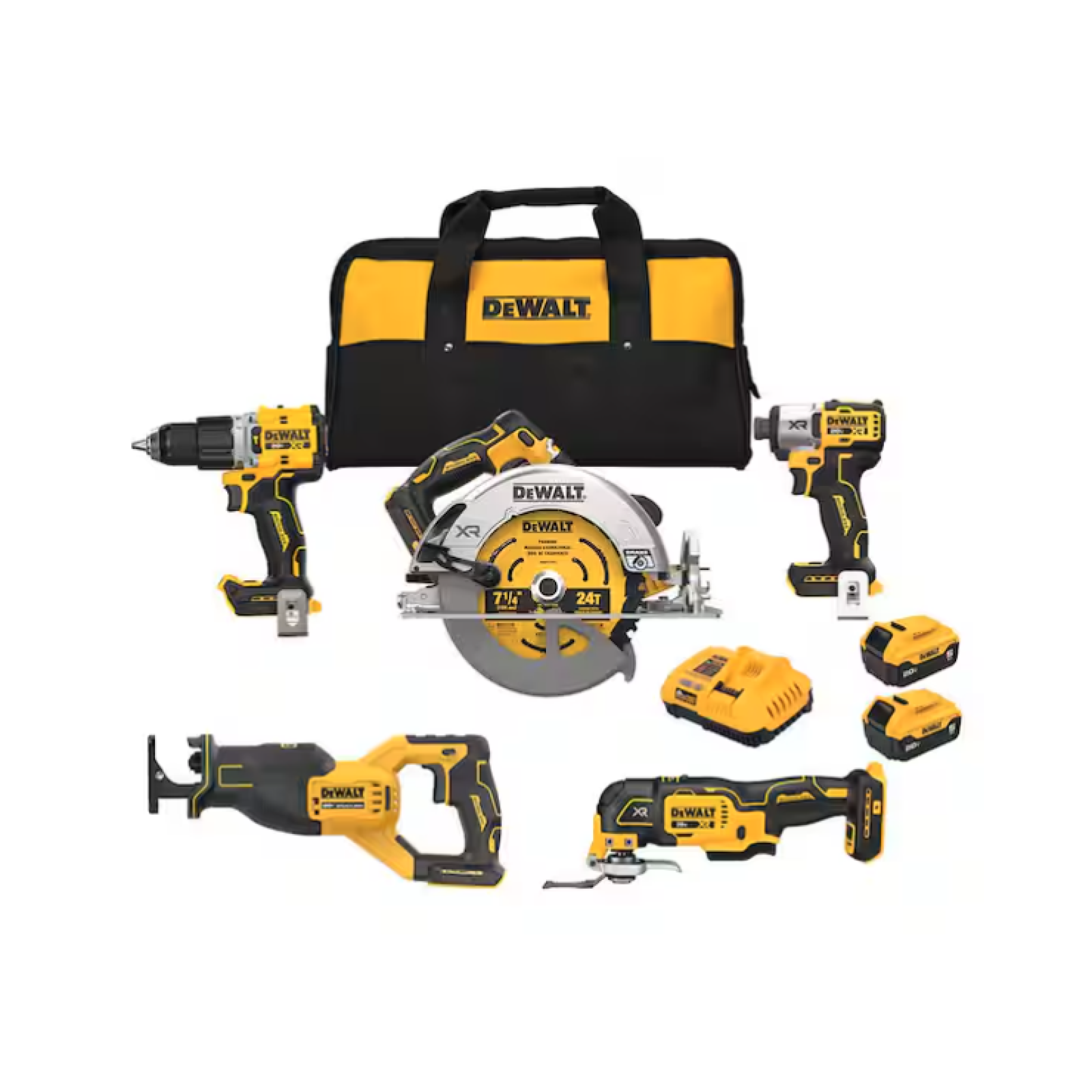 LIKE NEW! DEWALT 20V Lithium-Ion Cordless 5-Tool Combo Kit