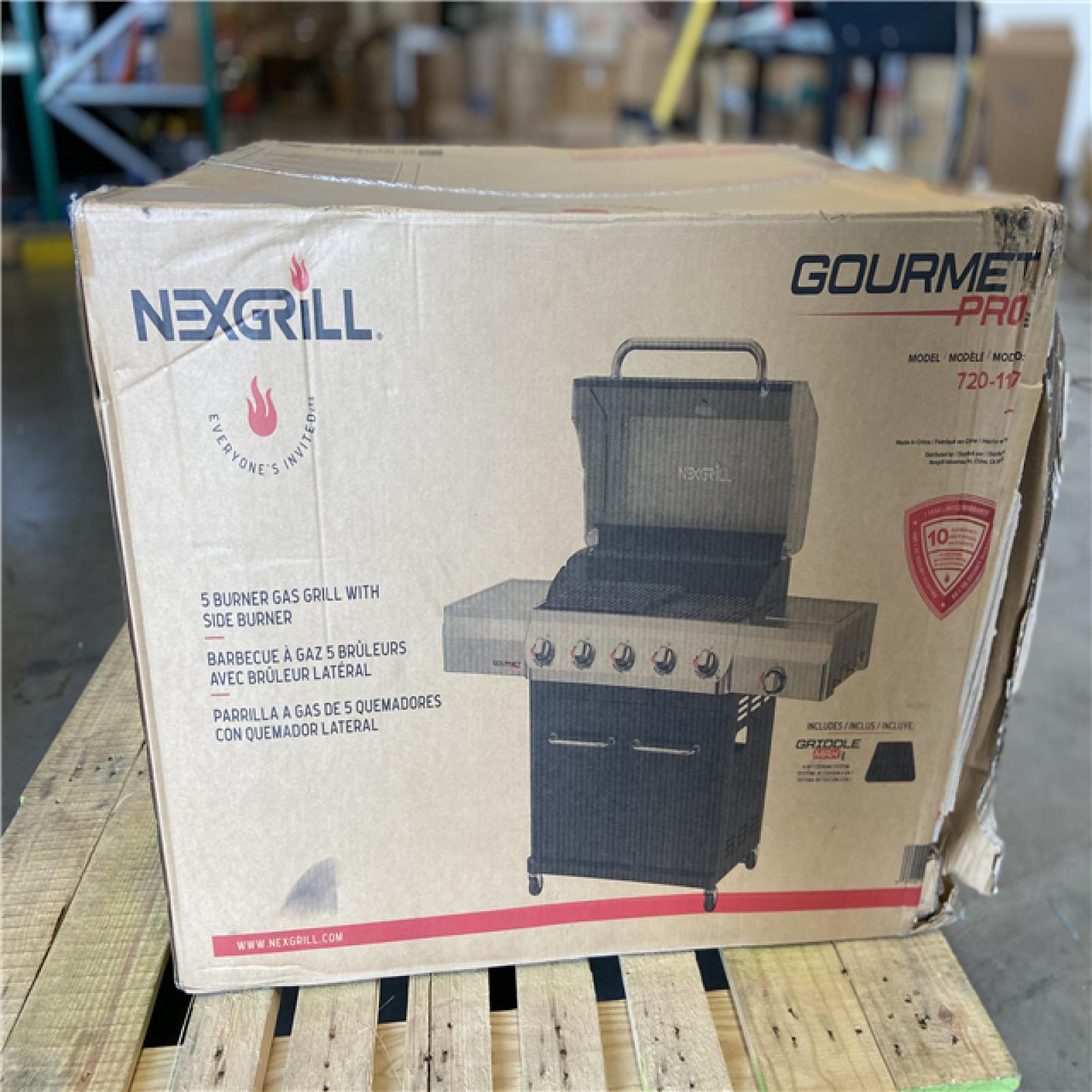DALLAS LOCATION - Nexgrill Gourmet Pro 5-Burner Propane Gas Grill with Side Burner and Griddle Max Insert in Black