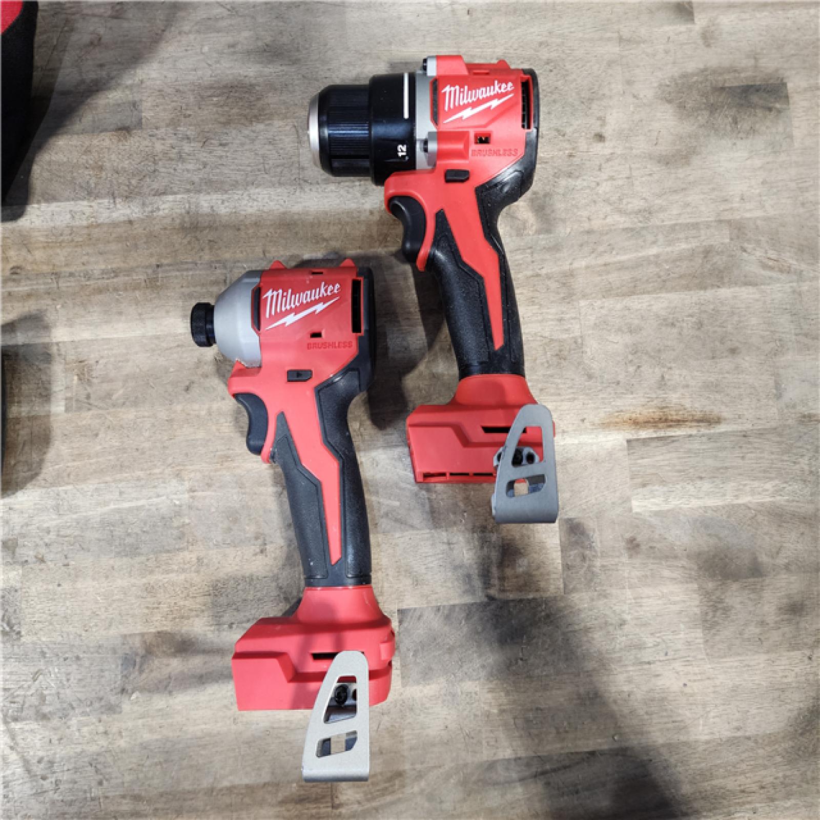 HOUSTON LOCATION - AS-IS Milwaukee M18 18V Lithium-Ion Brushless Cordless Compact Drill/Impact Combo Kit (2-Tool) W/(2) 2.0 Ah Batteries  Charger & Bag