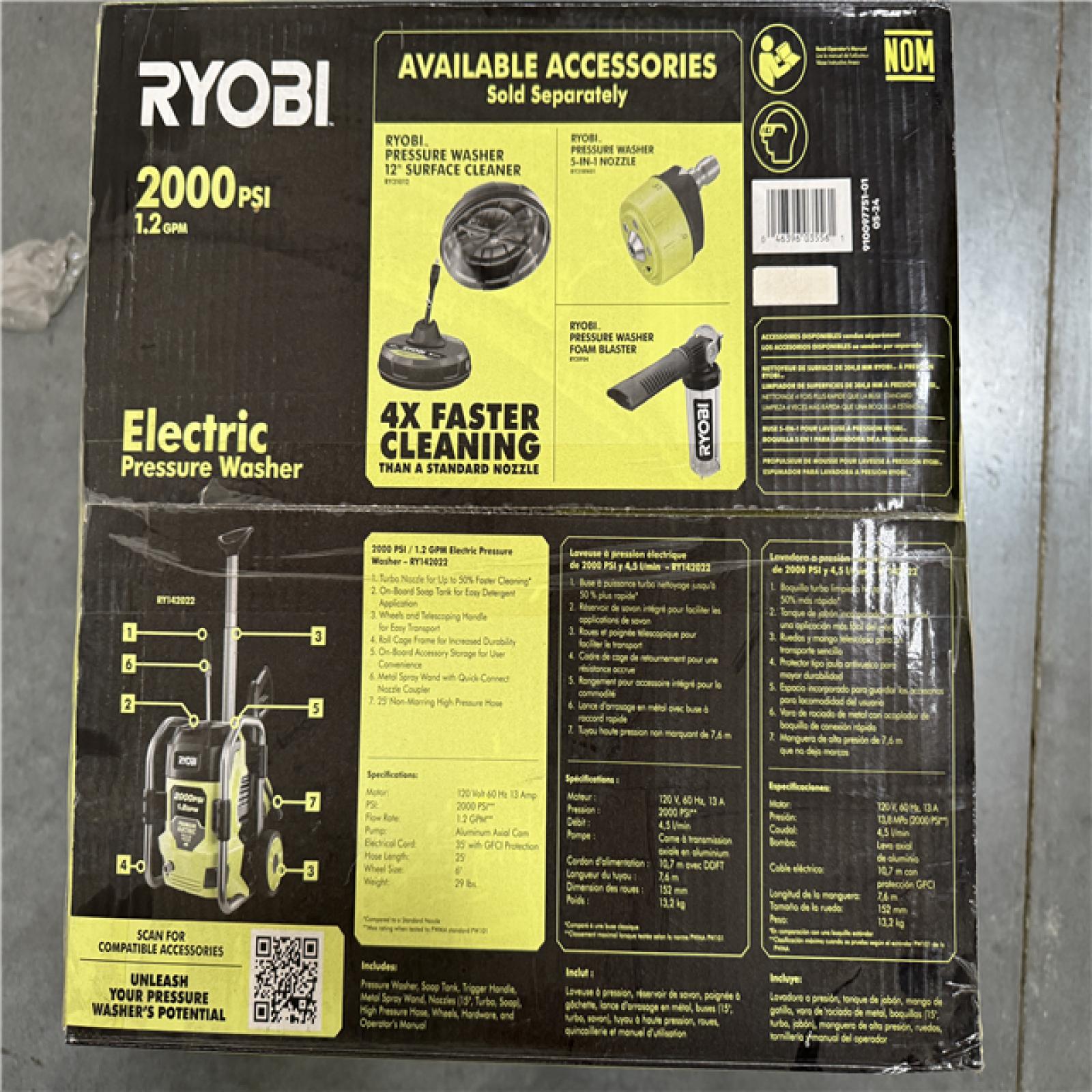 California NEW Ryobi 2000 PSI Electric Pressure Washer