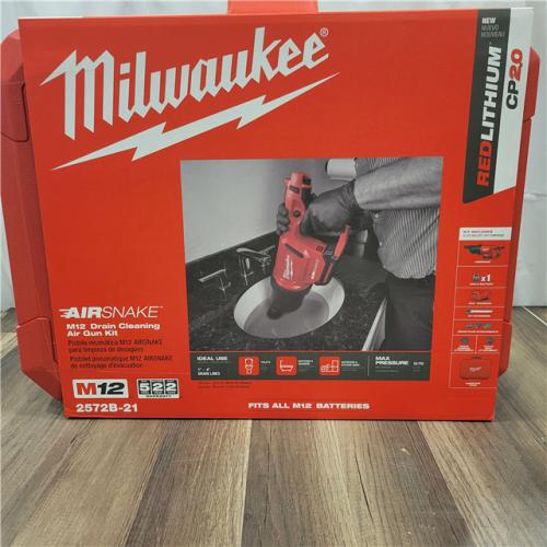 AS-IS Milwaukee  M12 12-Volt Lithium-Ion Cordless Drain Cleaning Airsnake Air Gun Kit with (1) 2.0Ah Battery, Toilet Attachments