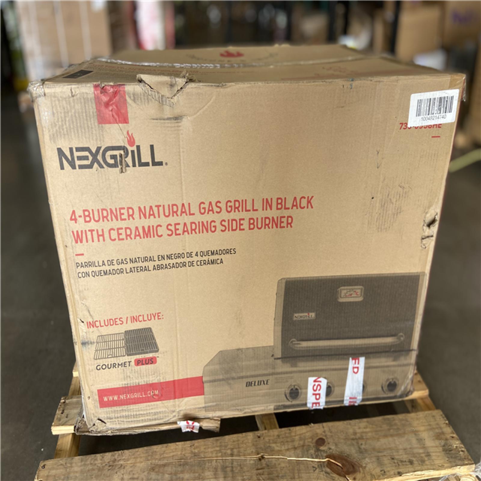 DALLAS LOCATION - Nexgrill Deluxe 4-Burner Natural Gas Grill in Black with Ceramic Searing Side Burner and Gourmet Plus Cooking System