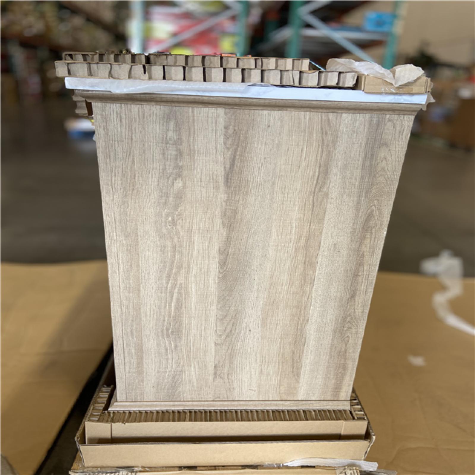 DALLAS LOCATION - Home Decorators Collection Doveton 48 in. Single Sink Freestanding Weathered Tan Bath Vanity with White Engineered Marble Top (Assembled)