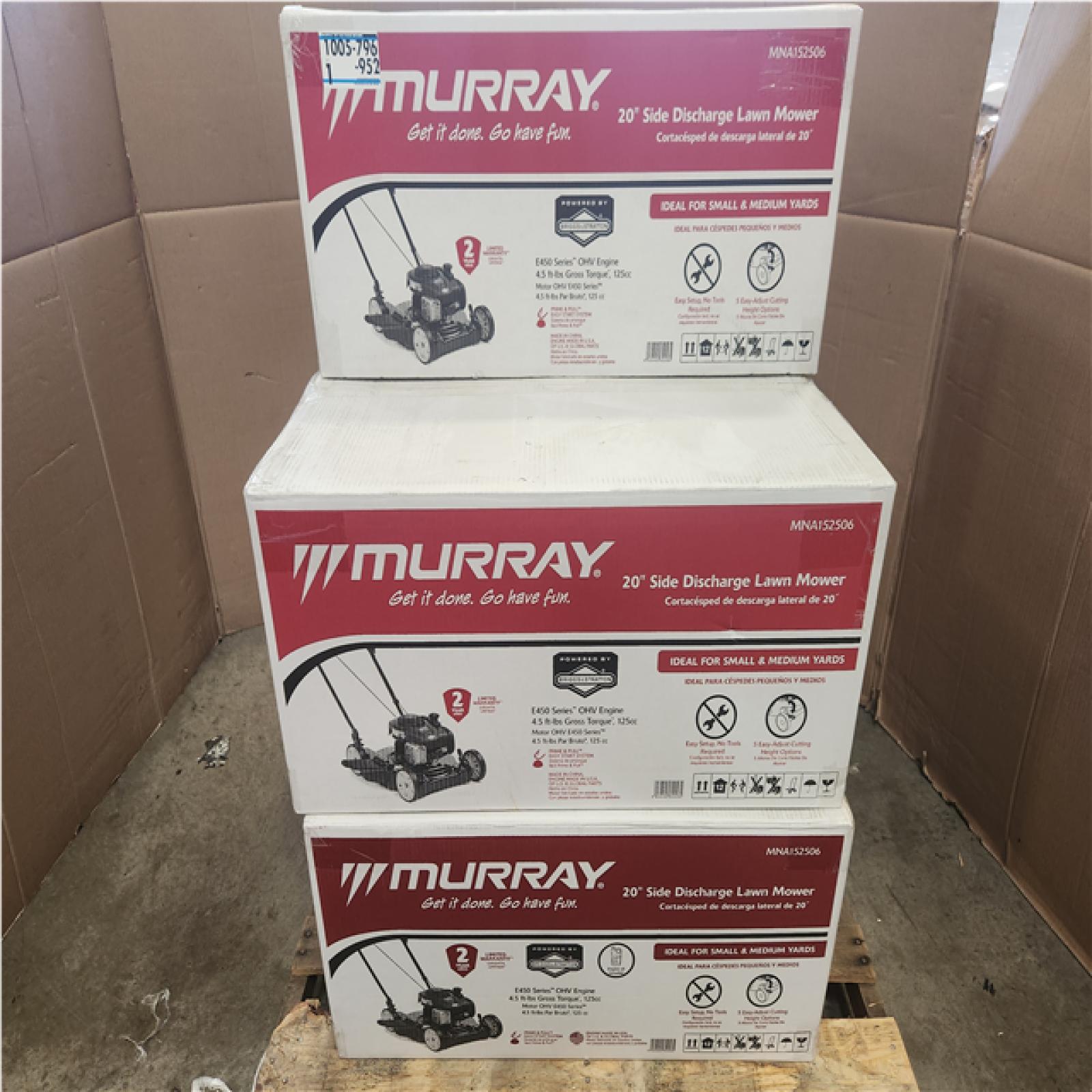 Phoenix NEW Pallet of Murray 20 in. 125 cc Briggs & Stratton Walk Behind Gas Push Lawn Mower with 4 Wheel Height Adjustment and Prime 'N Pull Start 5 total