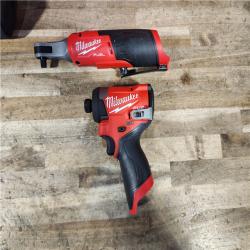 HOUSTON LOCATION - AS-IS Milwaukee FUEL 12V Lithium-Ion Cordless 3/8 in. Ratchet and 1/4 in. Impact Driver Kit
