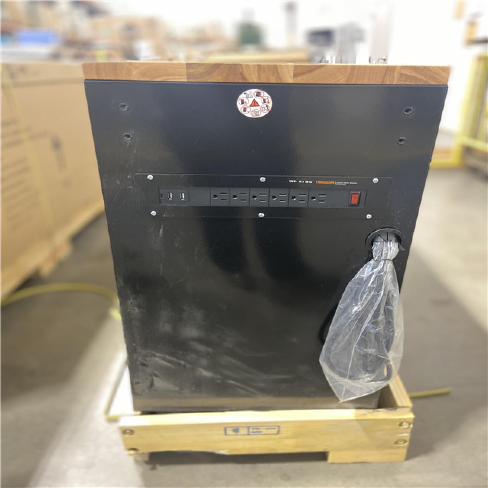 DALLAS LOCATION - Husky 84 in. W x 18 in. D 9-Drawer Mobile Workbench with Wood Top in Gloss Black